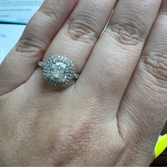 Tiffany & Co. Soleste Cushion-Cut  Double Halo Ring w/ a Diamond Platinum Band - Picture 5 of 14